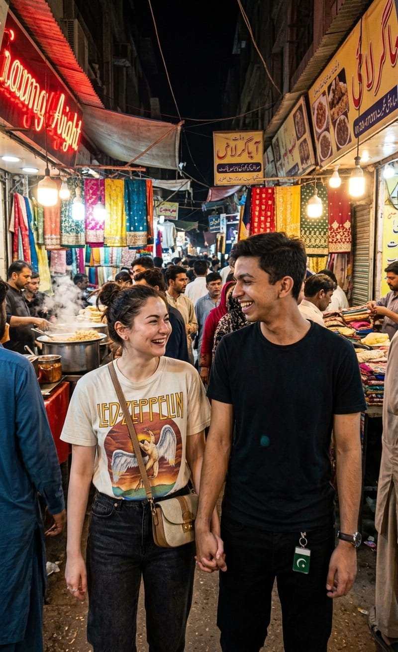 Couple vibe with Hania Amir in Karachi Bazaar