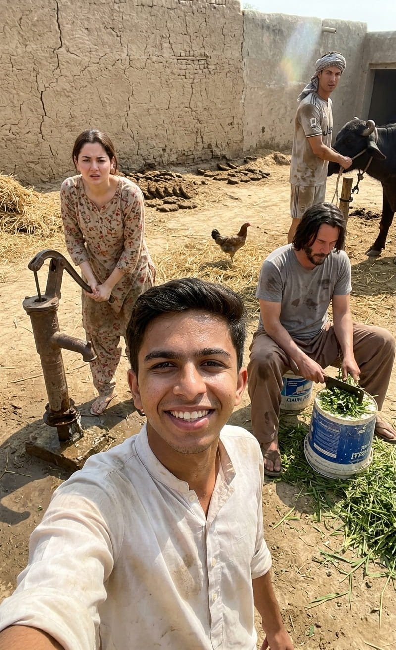 Selfie with Hania Amir, Keanu Reeves and Cristiano Ronaldo in village