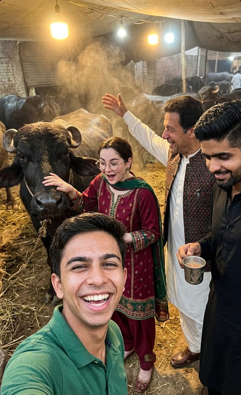 Selfie with Hania Amir, Imran Khan and Babar Azam