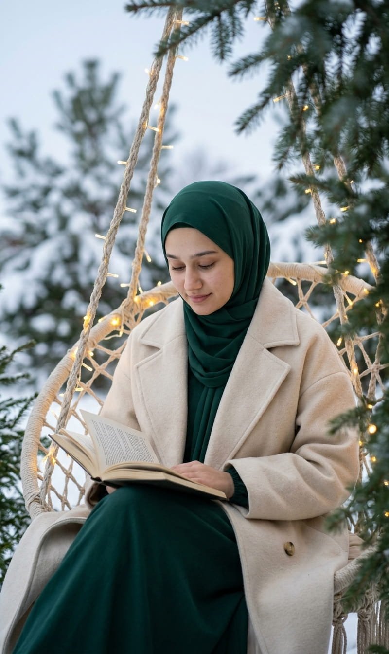 Hijab look reading book