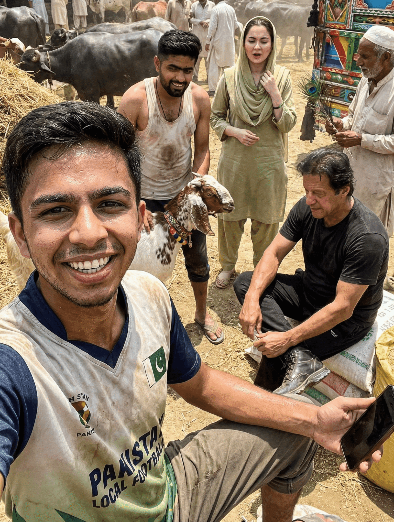 Me with Hania Amir, Babar Azam & Imran Khan Selfie prompt